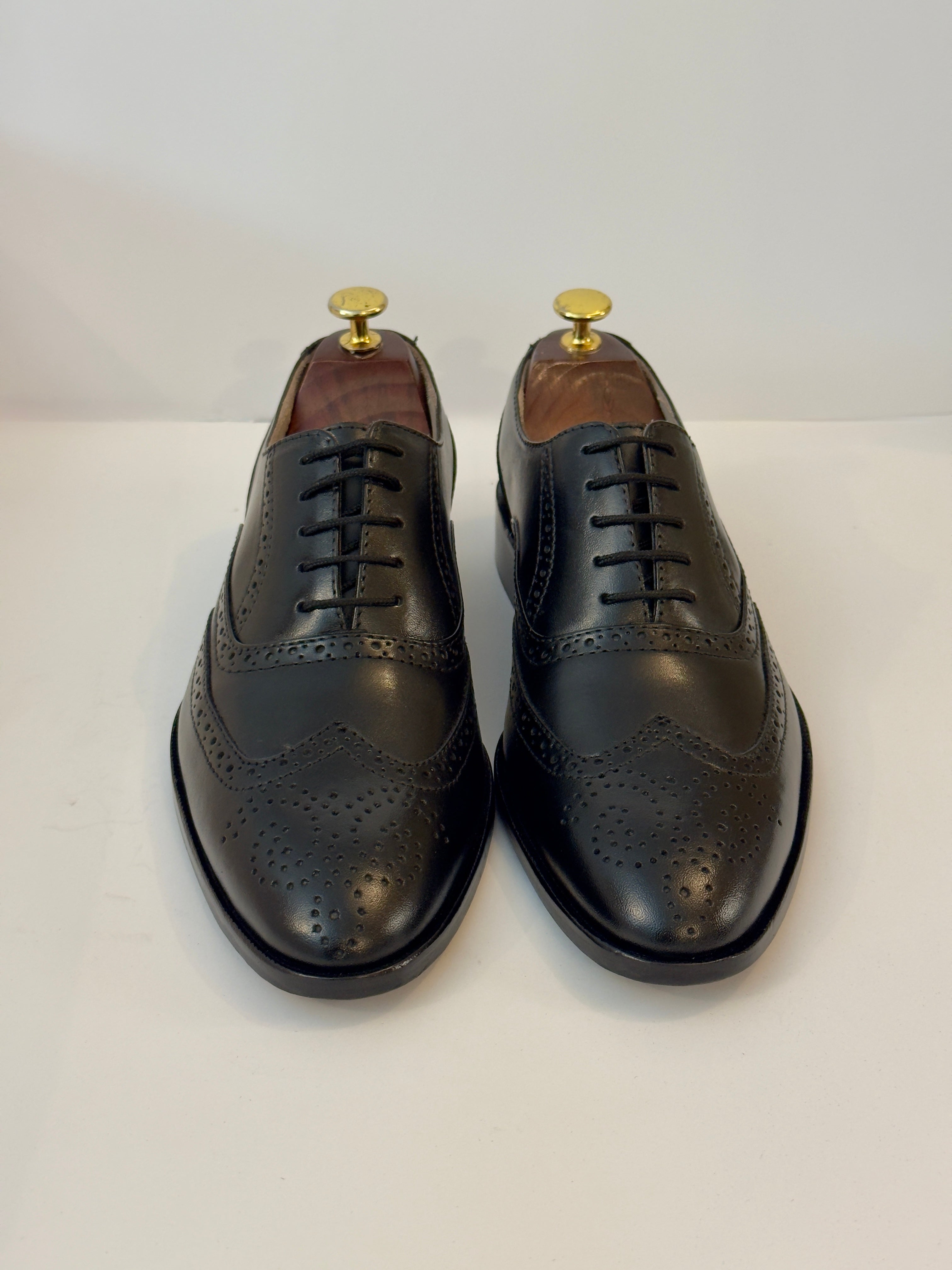Black Wingtip Oxfords — Handcrafted with Traditional Broguing