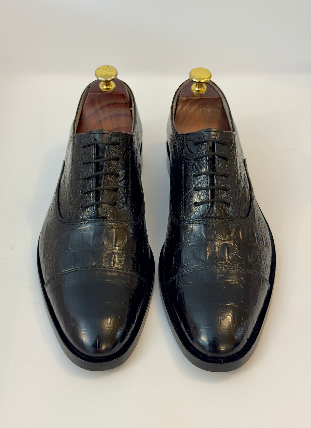 Black Cap Toe Oxfords — Handcrafted in Crocodile Leather
