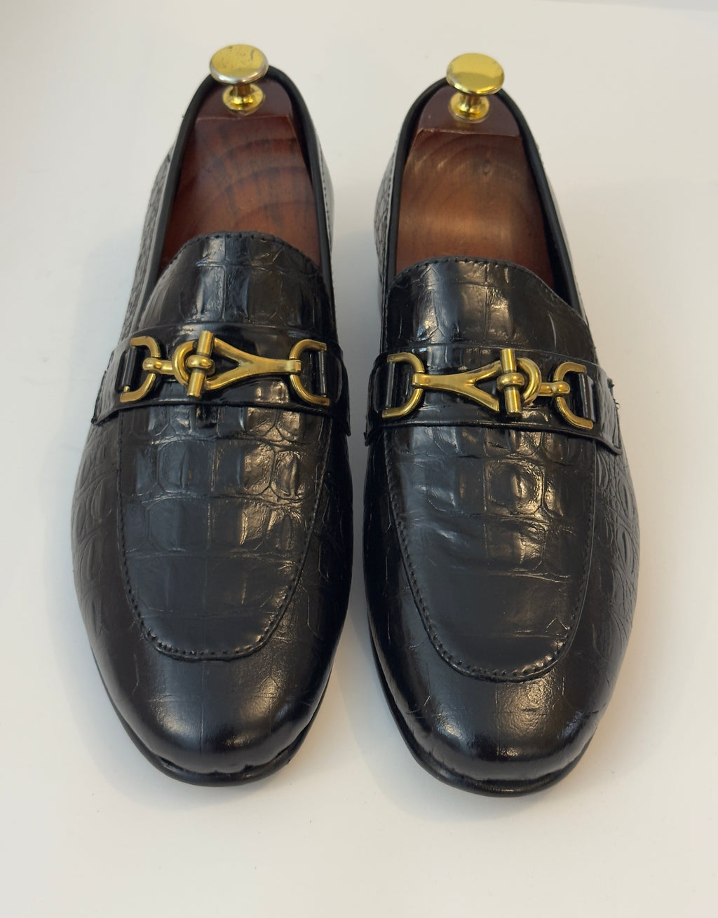 Black Crocodile Bit Loafers