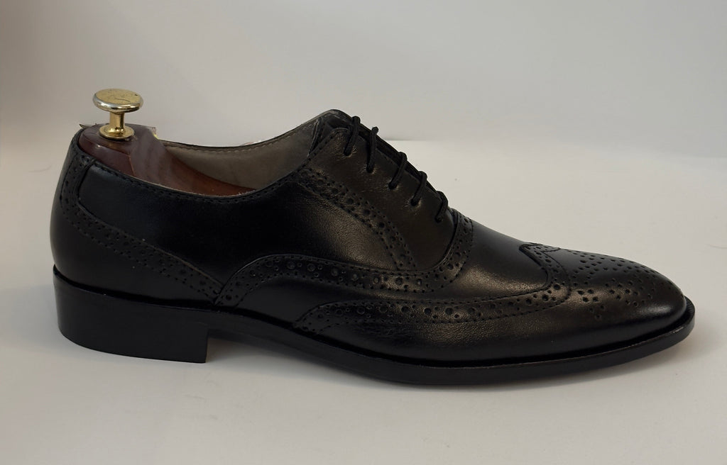 Black Wingtip Oxfords — Handcrafted with Traditional Broguing
